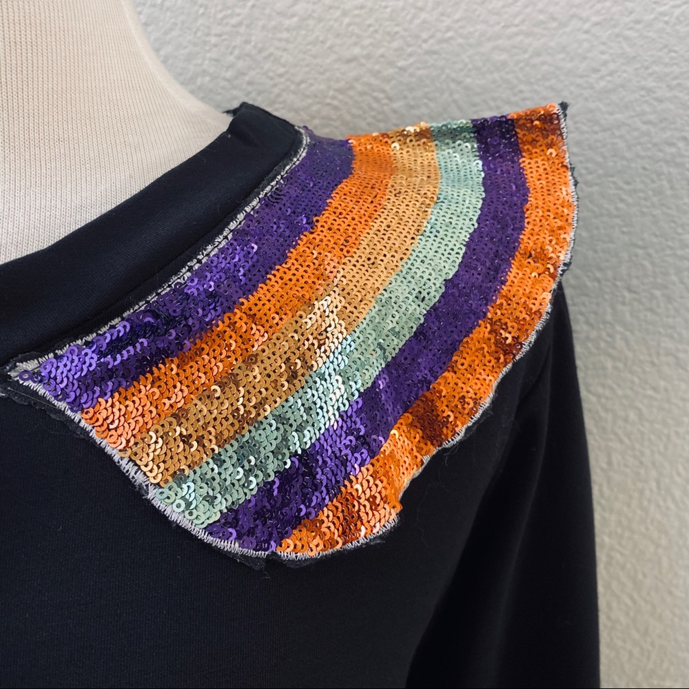 Saturn Rainbow Sequin Patch Black Collared Dress - image 4